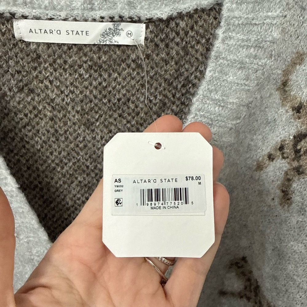 Altar'd State Gray and Brown V-Neck Sweater - Picture 7 of 9